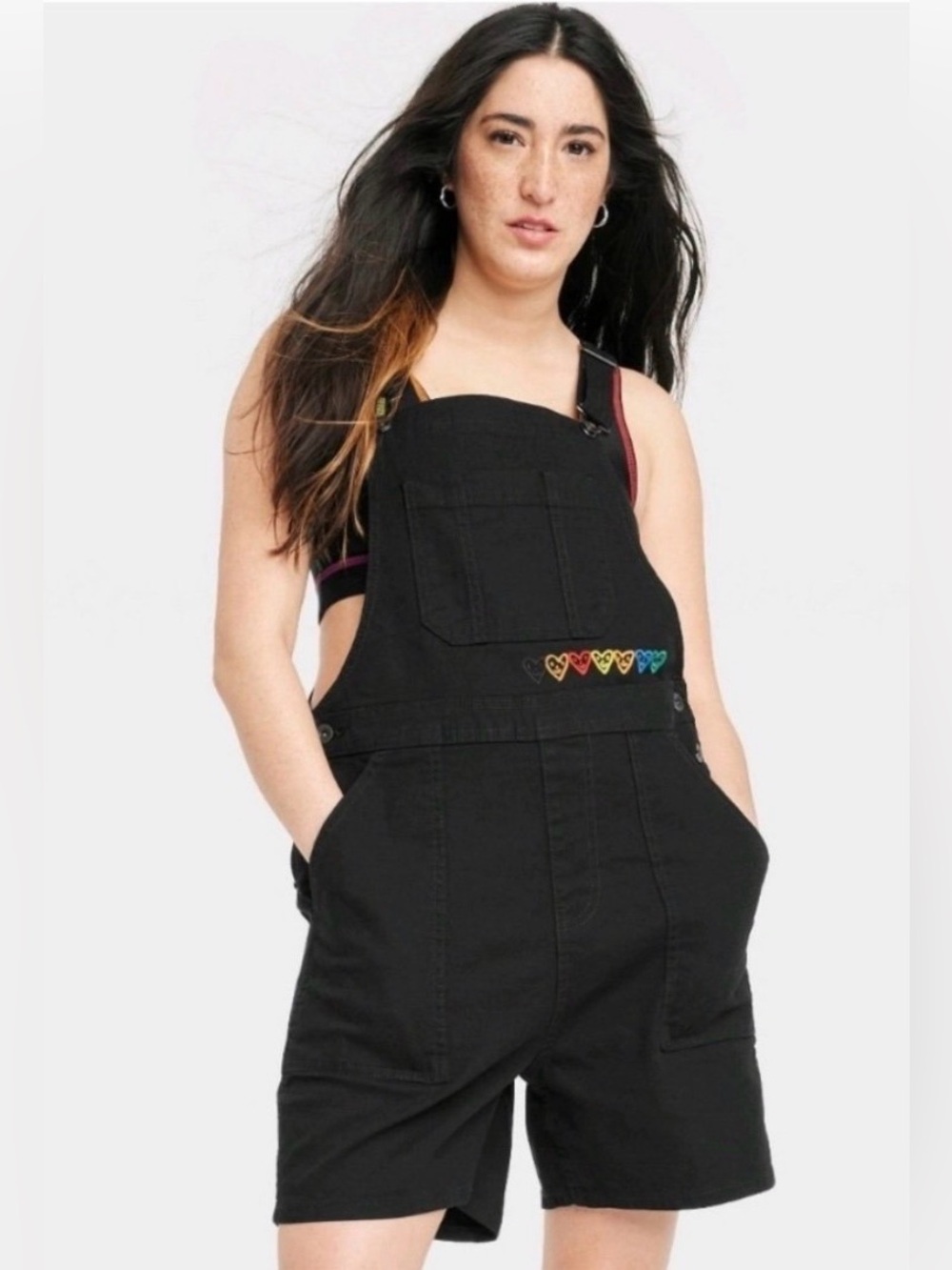 NWT - Target Black Shortalls with Pride Heart Trim - Size S
